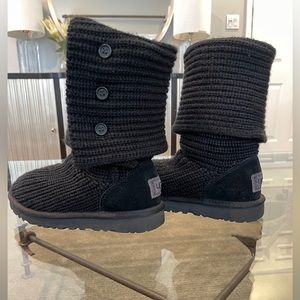 UGG Black Candy Knit Sweater Boots with Buttons Size 6